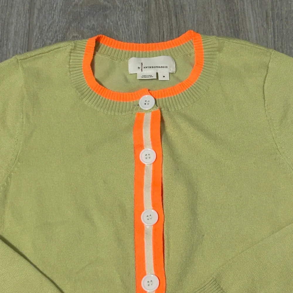 LIKE NEW! Women's Anthropologie Green/Orange Cardigan - MEDIIUM - Picture 6 of 10